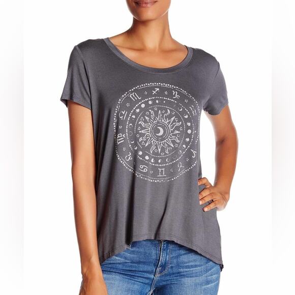 PROJECT SOCIAL T Womens Horoscope Short Sleeve Slub T-Shirt Grey Size Small - Picture 1 of 6